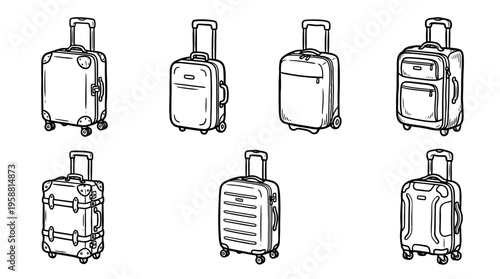 trolley case line vector set. black color sketches style on white background. Vector illustration.