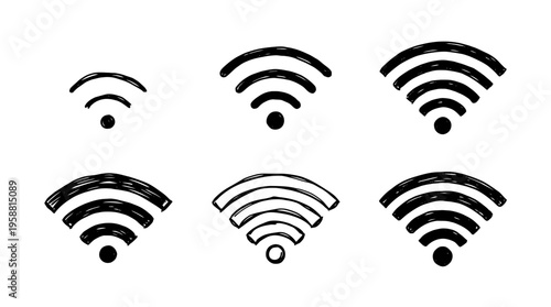 wifi signal line vector set. black color sketches style on white background. Vector illustration.