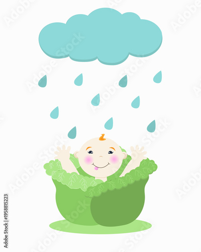 Newborn baby in cabbage, cute baby