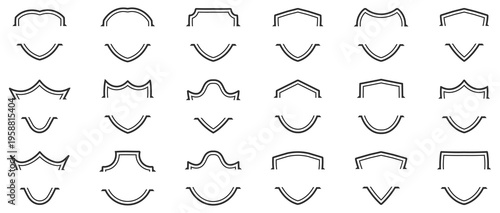 Badge frames collection. Decorative outline shapes for labels and emblems. Minimal border elements for logo, stamp and branding design