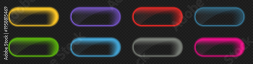 Neon frames collection. Glowing colorful rounded shapes on transparent background. Modern ui elements for buttons, highlights and digital interface design