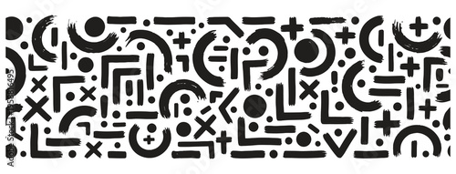 A collection of various black geometric shapes on a white background