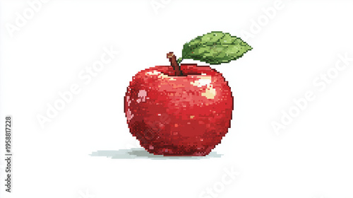 Fresh red apple pixel art icon for health and education