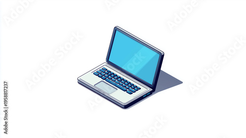 Isometric pixel art illustration of a modern laptop computer