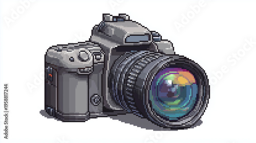 Professional DSLR camera pixel art icon for photography themes