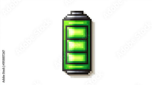 Full battery charge pixel art icon for energy and technology