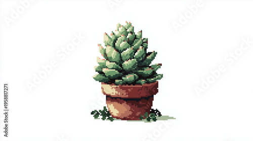 Potted succulent plant in pixel art style for home decor icons
