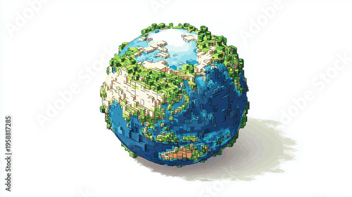 Planet Earth globe pixel art icon for environment and travel
