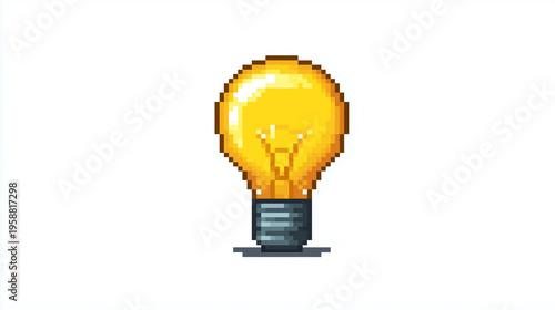 Glowing yellow light bulb pixel art icon representing a new idea