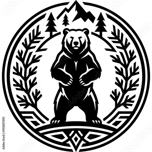 Minimalistic grizzly bear logo emblem vector
