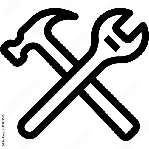 Minimalistic crossed hammer and wrench pictogram symbol vector