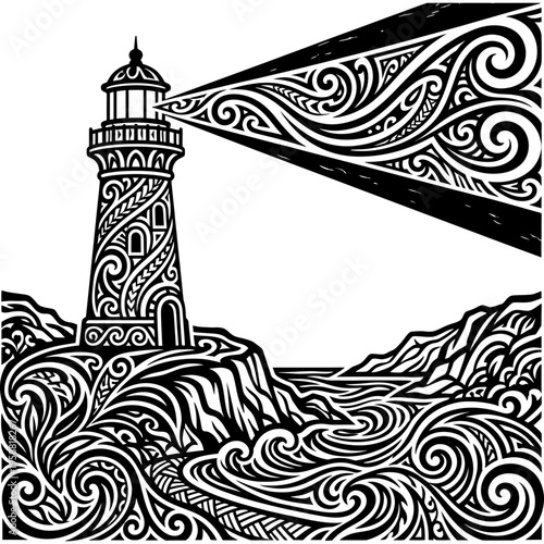 Minimalistic lighthouse tribal tattoo style vector
