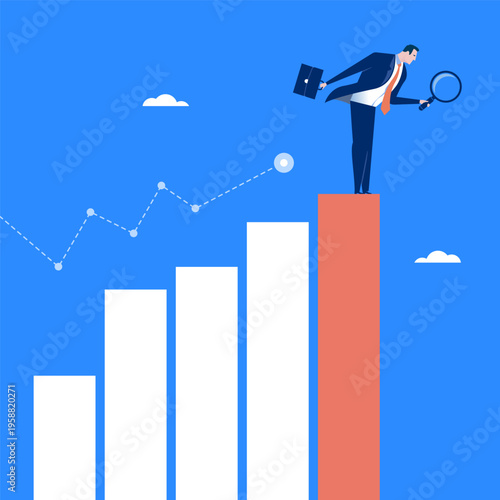 Risk. Investor. Businessman checking investment opportunity. Business concept vector illustration.