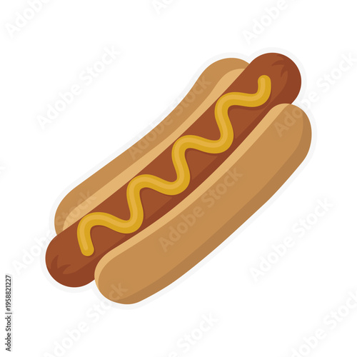 Hot dog sticker with mustard, without background