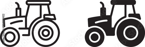 Silhouette of two tractors side by side in black and white