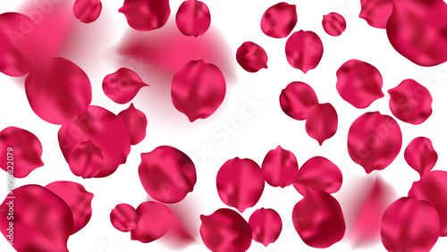 Vibrant pink rose petals floating elegantly on a white background.