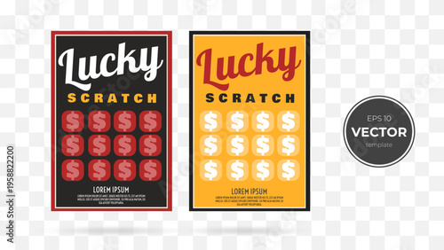 scratch off lottery card creative modern ticket. Vector color design template