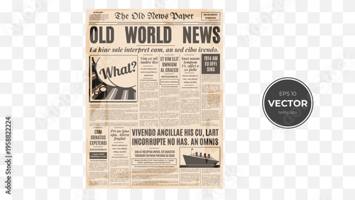 Vintage newspaper design featuring headlines and a classic layout.