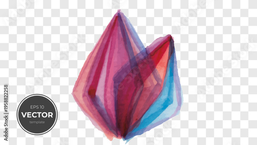 Abstract watercolor layered shapes in vibrant hues of red and blue.