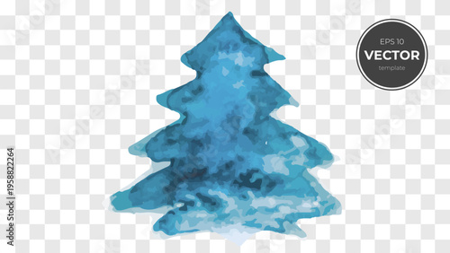 Abstract blue watercolor Christmas tree illustration.
