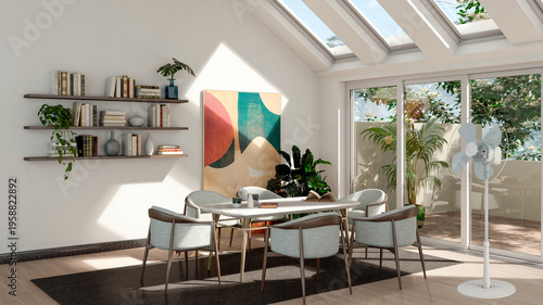 Foto Large illustration 3D rendering luxury modern bright interiors Living room mocku