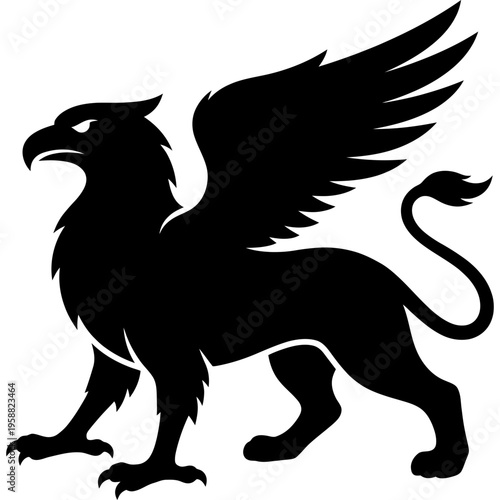 Solid black silhouette of griffin