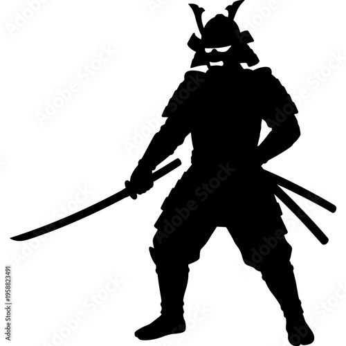 Solid black silhouette of samurai
