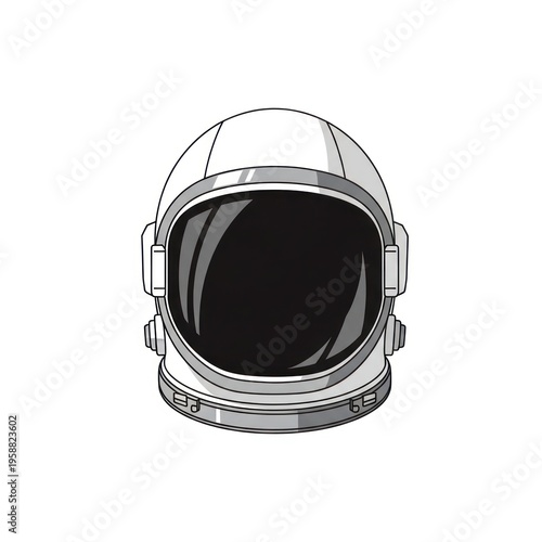 Illustrated white astronaut helmet with reflective black visor and minimalist style.