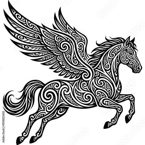 Tribal tattoo style pegasus