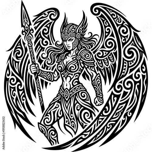 Tribal tattoo style valkyrie