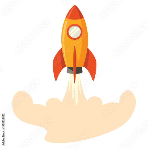Rocket ship flying rendered as vector illustration, suitable for outer space themes, science education graphics and cosmic adventure designs