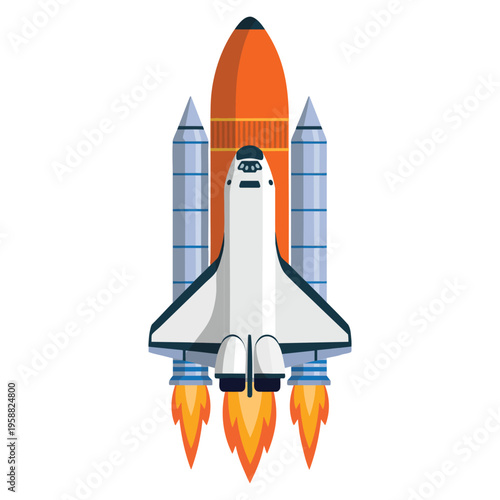 Space shuttle launch vector icon symbolizing rocket liftoff space mission exploration aerospace technology advancement and science themed creative design