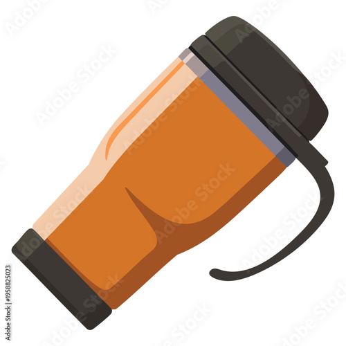 Travel mug thermos modern thermo cup isolated on white background, flat style vector illustration for hot drink container design