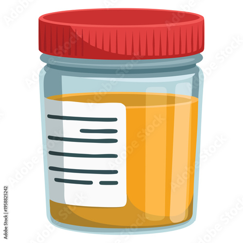 Urine analysis and urine test icon, pee sample in a plastic box and medical sample in a glass tube laboratory container vector illustration