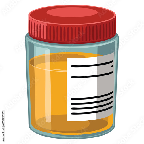 Urine test icon with urine analysis concept, pee sample plastic box, medical sample glass tube and laboratory container vector illustration