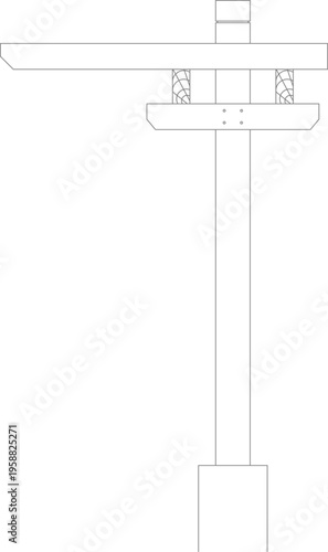 Technical architectural elevation drawing showing a vertical structural column supporting a horizontal beam with detailed joinery, brackets and base footing.