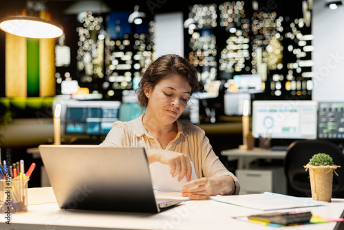 Картината върху платно Professional woman breaking a paper after writing the wrong idea, restarting her work in rage and crumpling the page sheet, Discontent woman does a typo mistake while transcribing