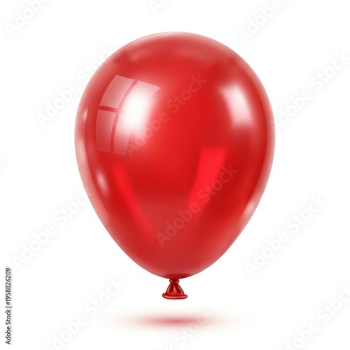 Red glossy latex balloon floating on white background.