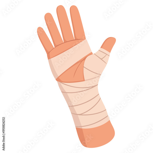 Vector illustration hand injuries treatment with bandage up concept, perfect for healthcare themes, emergency aid graphics and medical education materials