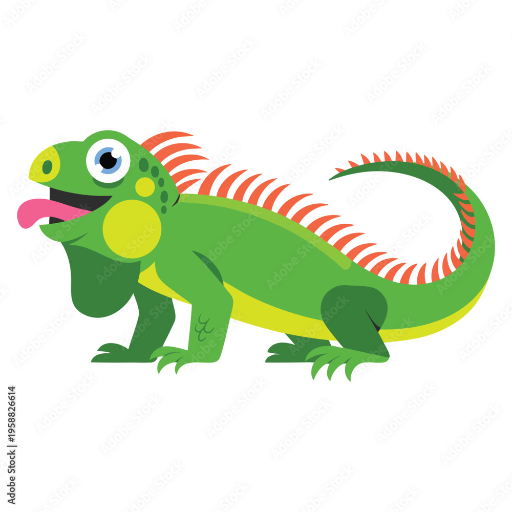 Fototapeta premium Vector illustration of cartoon happy iguana isolated on white background ideal for reptile mascot, tropical wildlife and playful themed artwork