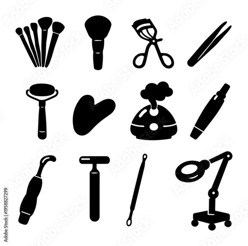 Beauty Tool Silhouettes Set - Black Cosmetic Studio Equipment Icons