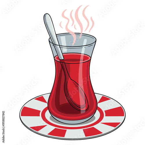 Vector illustration of traditional Turkish tea glass featuring cultural beverage design ideal for cafe menu poster sticker print and heritage themed artwork