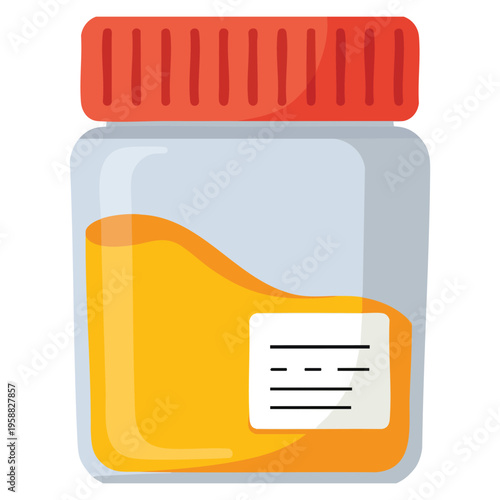 Vector illustration of urine analysis urine test icon showing pee sample in plastic box and medical sample in glass tube laboratory container