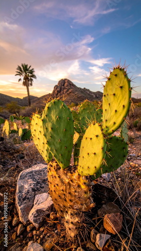 Cactus in a Red Rock Desert with a Dynamic Cloudscape