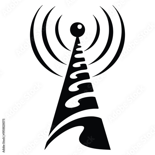 Vector illustration radio communication tower and radio waves base station icon isolated design for telecommunication signal and network concept