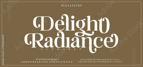 Delight Radiance Beauty elegant  font alphabet logo. Typography beautiful fashion luxury classic letters serif italic fonts decorative wedding vintage flower logos. vector illustration