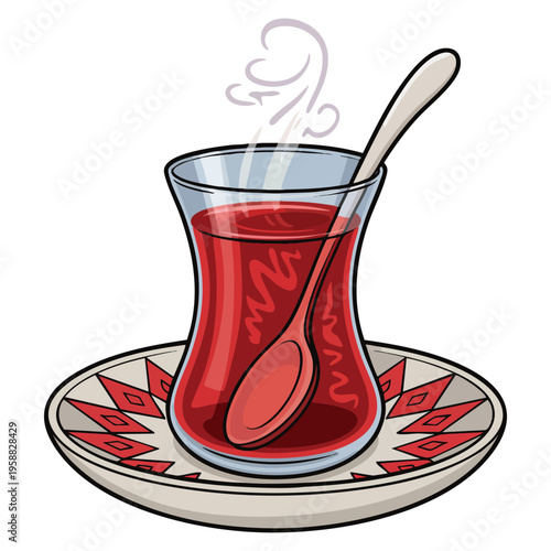 Vector illustration traditional Turkish tea glass suitable for cafe design menu poster sticker print and cultural drink themed creative projects