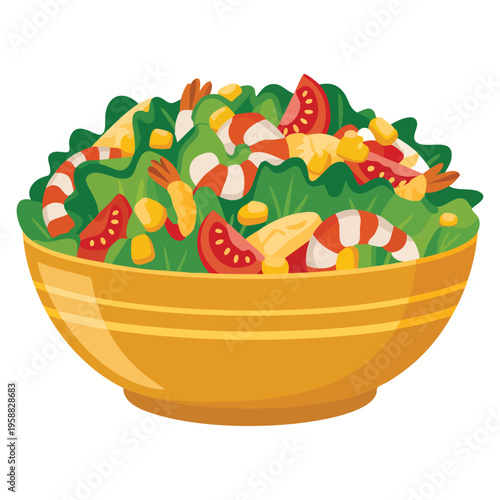 Vegetable salad in bowl vector illustration healthy food concept ideal for restaurant menu diet nutrition poster or fresh organic themed artwork