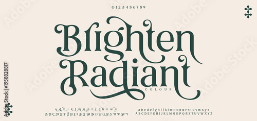 Brighten Radiant Wedding alphabet letters logos font with tails. Typography elegant oriental luxury classic serif fonts and number decorative vintage retro for logo branding. vector illustration