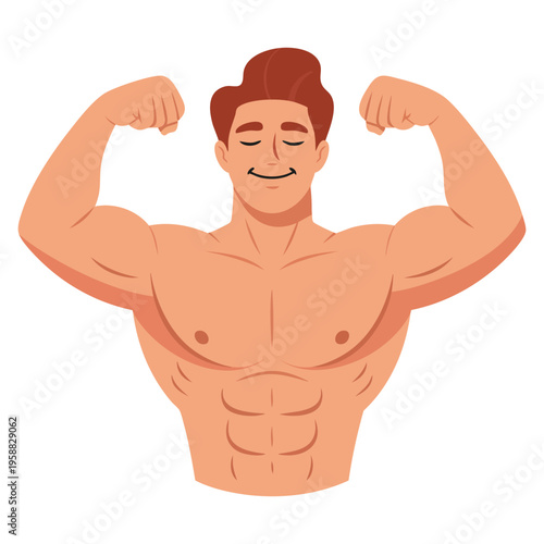 Web design bodybuilder narcissism icon in cartoon illustration isolated on white background, symbolizing muscular pride and fitness identity concept